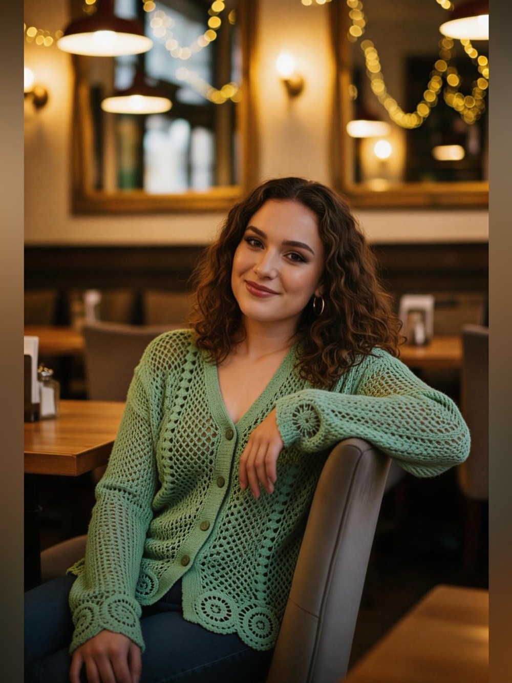 Vintage BFA Classics Green Crochet Cardigan Sweater